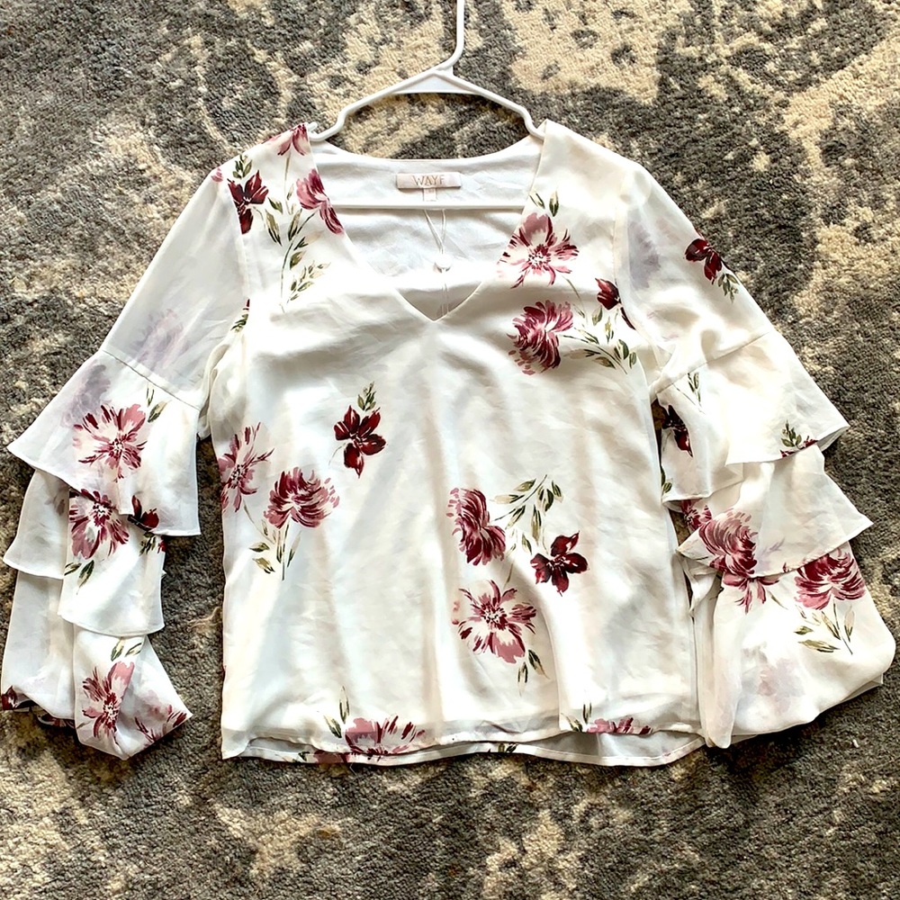 Nordstrom White Floral Flowy Blouse Top